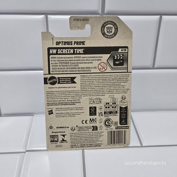 Hot Wheels  Optimus Prime 6/10 Screen Time Card 104/250 Transformers - Picture 2 of 2